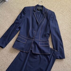 Escada Navy Blazer and Skirt Set with Contrast Stitching